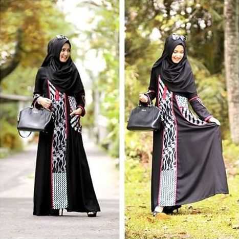ladies  trend model baju gamis batik kombinasi sifon